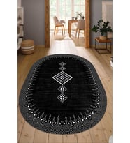 Dijital Baskılı Kaymaz Taban Yıkanabilir Oval Salon Halısı Mutfak Halısı Yolluk NDO-SD-1106 (Siyah)