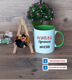 Psikoloji Öğretmeni Kupa Bardak Beyaz ve Fotoğraflı Ahşap Anahtarlık Hediye Öğretmenler Günü Hediyesi (Model 14)