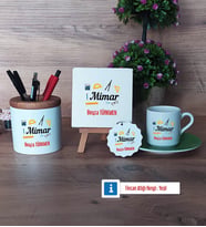 Mimara Hediye Hediye Seti Dekoratif Taş, Kalemlik, Ahşap Altlıklı Türk Kahvesi Fincanı, Ahşap Anahtarlık Hediye (Model 9)