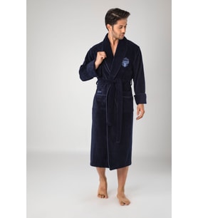 Nuşa Sports Nakışlı Bambo Cotton Erkek Bornozu (Lacivert)