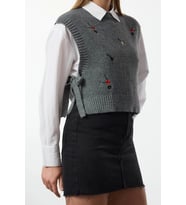 Stil Modern Kadın Regular Standart Kol Bisiklet Yaka İşlemeli Triko Süveter (Antrasit)