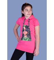 Toontoy Kız Çocuk Billie Eilish Baskılı Kapüşonlu Tişört (Fuşya)