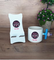 Love Your Self Hediye Sepeti Kupa Bardak T Kulplu ve Ahşap Telefon Standı Arkadaşa Hediye, Anneye Hediye (Model 3)