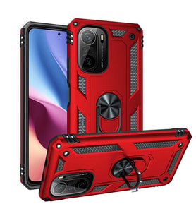 Xiaomi Redmi K40 Kılıf Yüzüklü Zırh Tank Vega (Kırmızı)