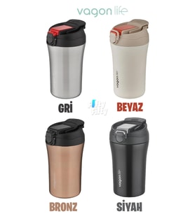 Vagonlife FiftyFifty Çift Kapak Sistemli Pipetli/Pipetsiz 400ml Çelik Mug FF2004VGN