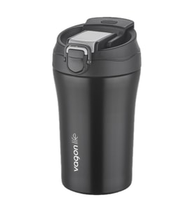 Vagonlife FiftyFifty Çift Kapak Sistemli Pipetli/Pipetsiz 400ml Çelik Mug (Siyah)