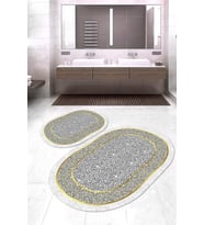 Dijital Baskılı Kaymaz Taban Yıkanabilir Oval 2'li Klozet Takımı Banyo Paspası NOKZ-SD-1071 (Bej)
