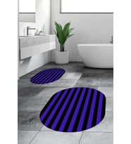 EVDEYA Dijital Yıkanabilir Çizgili Modern İkili Banyo Halısı Paspas Oval Klozet Takımı, OKLOZET-50-KIRMIZI, (Mor)