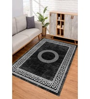 Dijital Kaymaz Taban Yıkanabilir Renkli Salon Halısı Mutfak Halısı Yolluk ND-SD-583 (Siyah)