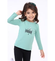 Toontoy Kız Çocuk Baskılı Tişört (Yeşil)