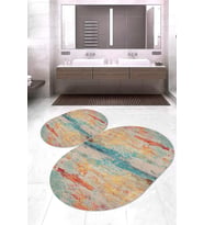 Dijital Baskılı Kaymaz Taban Yıkanabilir Oval 2'li Klozet Takımı Banyo Paspası NOKZ-HS-204 (Çok Renkli)