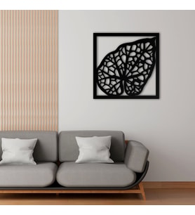 GEOMETRİK DESENLİ TROPİKAL YAPRAK METAL DEKORATİF TABLO (Siyah)