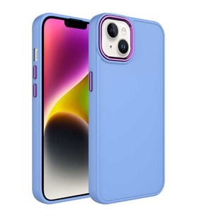 Apple iPhone 14 Kılıf Metal Çerçeve ve Buton Tasarımlı Silikon Zore Luna Kapak (Lila)