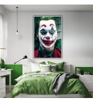 Metal Çerçeveli Temperli Cam Tablo Film Karakteri Joker (Gümüş)