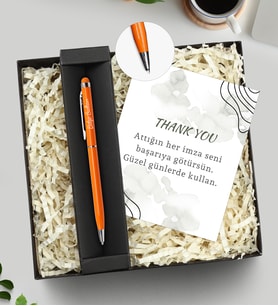 Hediye Kutusunda Kişiye Özel Touch Pen (Turuncu)