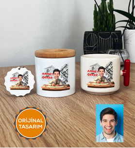 Kişiye Özel Karikatürlü Mimar Hediye Seti T Kupa, Kalemlik, Anahtarlık Erkek Mimara Mimarlar Günü Hediyesi (Kırmızı)