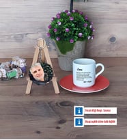 Amcaya Hediye Türk Kahvesi Fincanı Ahşap Altlıklı ve Fotoğraflı Ahşap Anahtarlık Hediye (Model 8)