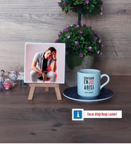 Abiye Hediye Fotoğraflı Dekoratif Taş, Ahşap Altlıklı Türk Kahvesi Fincanı Hediye (Model 4)