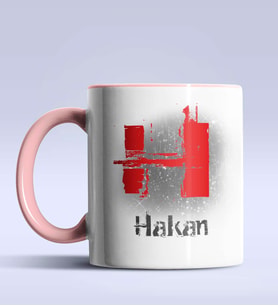 Kişiye Özel H Harfi Temalı Çizim Tasarım Siyah Renk Kupa (Pembe)