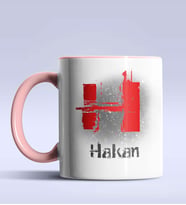 Kişiye Özel H Harfi Temalı Çizim Tasarım Siyah Renk Kupa (Pembe)