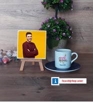 Drama Öğretmeni Fotoğraflı Dekoratif Taş, Ahşap Altlıklı Türk Kahvesi Fincanı Hediye (Model 4)