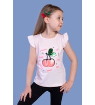 Toontoy Kız Çocuk Çevirmeli Pullu Kiraz Baskılı Tişört (Pudra)