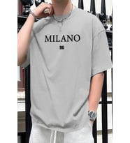 Erkek Milano Baskılı Oversize Tshirt (Gri)