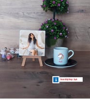 Unicorn Fotoğraflı Dekoratif Taş, Ahşap Altlıklı Türk Kahvesi Fincanı Hediye (Model 7)