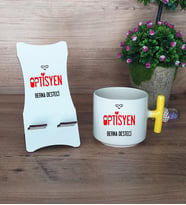 Optisyen Hediye Sepeti Kupa Bardak T Kulplu ve Ahşap Telefon Standı Tıp Bayramı Hediyesi (Model 5)