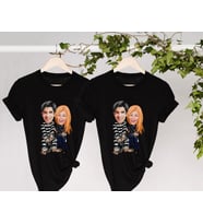 BK Gift Kişiye Özel Sevgililer Karikatürlü İkili Siyah T-shirt Seti, Sevgililer Hediye, Çift Hediyesi, Yıl Dönümü Hediyesi, Kişiye Özel Tişört (Model 12)