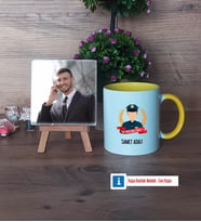 Erkek Polis Fotoğraflı Dekoratif Taş, Kupa Bardak Beyaz Hediye (Model 7)