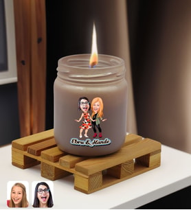 BK Gift Kişiye Özel DTF Anne Kız Karikatürlü Renkli Cam Kavanozda Kokulu Mum-1(13 Renk Seçeneği), Arkadaşa Hediye, Anneye Hediye, Doğum Günü Hediyesi (Gri)