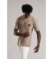 FBI Yarım Oversize (Hafif Bol Kesim) Arkası Baskılı Pamuklu T-shirt (Kahverengi)