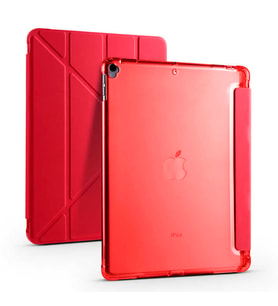 Apple  iPad Pro 10.5 (7.Nesil) Kılıf Kalem Bölmeli Standlı Ön Arka Tam Koruma Katlanabilir Uyku Modlu Kılıf Tri Folding (Kırmızı)