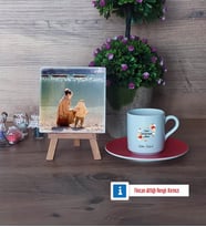 Anneye Doğum Günü Hediyesi Fotoğraflı Dekoratif Taş, Ahşap Altlıklı Türk Kahvesi Fincanı Hediye (Model 3)