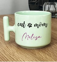 Kişiye Özel Cat Mom Hediye Pastel T Kupa Kedi Annesi -2- (Yeşil)