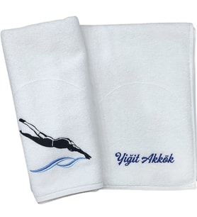 Alice Atelier İsme Özel %100 Pamuk Yüzme İkon İşlemeli Unisex Spor Havlusu Beyaz, Kırmızı, Mavi, Gri, Siyah (Beyaz)