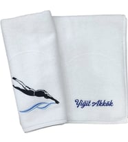 Alice Atelier İsme Özel %100 Pamuk Yüzme İkon İşlemeli Unisex Spor Havlusu Beyaz, Kırmızı, Mavi, Gri, Siyah (Beyaz)