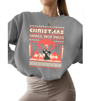 kalın Noel geçmeyecek - alevli büyücü Baskılı Sweatshirt Bej erkek 3 iplik şardonlu Sweatshirt (Gri)