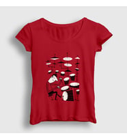 Presmono Kadın Sarı Drums Baterist Hediye Müzisyen Musician T-Shirt 508069tt (Kırmızı)