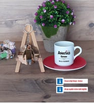 Anestezi Uzmanı Türk Kahvesi Fincanı Ahşap Altlıklı ve Fotoğraflı Ahşap Anahtarlık Hediye (Model 3)