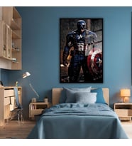 Metal Çerçeveli Cam Tablo Film Karakteri Kaptan Amerika ve Kalkan (Siyah)
