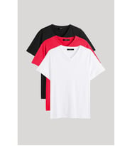 METALIC Erkek Çok Renkli T- Shirt Regular Fit Rahat Kesim V Yaka 3'lü Basic Tişört Paketi (Kırmızı)