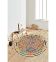 Dijital Baskılı Kaymaz Taban Yıkanabilir Yuvarlak Salon Halısı Koridor Halısı Paspas NDY-HT-645 (Turuncu)