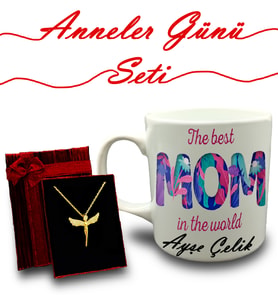 Anneler Gününe Özel Kişiye Özel Kupa & Melek Kolye Hediye Seti (Model 2)