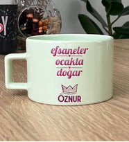 Kişiye Özel Kova Oğlak Burcu Hediye Pastel Fincan Doğum Günü Hediyesi (Yeşil)