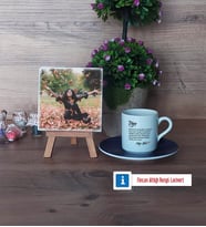 Teyzeye Hediye Fotoğraflı Dekoratif Taş, Ahşap Altlıklı Türk Kahvesi Fincanı Hediye (Model 4)