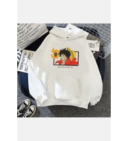 One Piece Luffy Red Hawk Kapşonlu Sweatshirt (Beyaz)