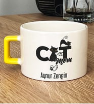 Kişiye Özel Cat Mom Hediye Lüks Fincan Kedi Annesi -5- (Sarı)