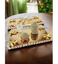 Amour Gold Lüks Swarovski Söz Nişan Tepsisi  (Kırmızı)